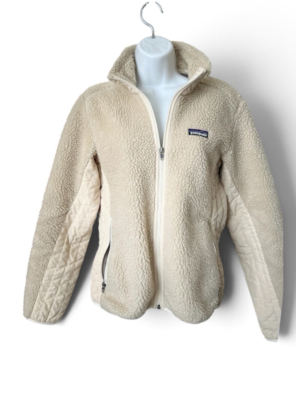Patagonia Kids Cream Sherpa Puffer Jacket - Full Zip, Sz M - Picture 2 of 7